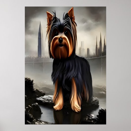 Yorkshire Terrier in de stad | AI Art Poster (Voorkant)