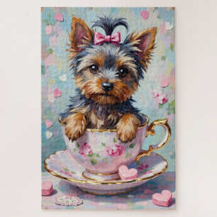 Yorkshire Terrier in een Valentijnstheekopje Legpuzzel
