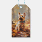 Yorkshire Terrier in herfstbladeren val inspireert Cadeaulabel (Achterkant)
