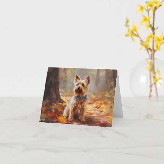 Yorkshire Terrier in herfstbladeren val inspireert Kaart (Gele Bloem)