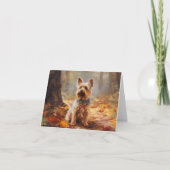 Yorkshire Terrier in herfstbladeren val inspireert Kaart (Voorkant)
