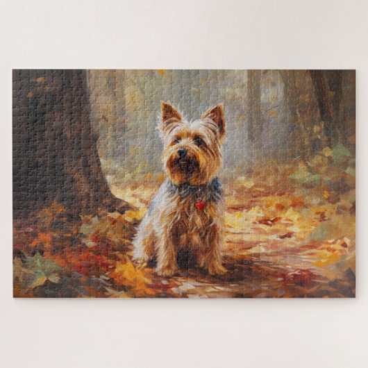 Yorkshire Terrier in herfstbladeren val inspireert Legpuzzel (Horizontaal)