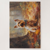 Yorkshire Terrier in herfstbladeren val inspireert Legpuzzel (Verticaal)