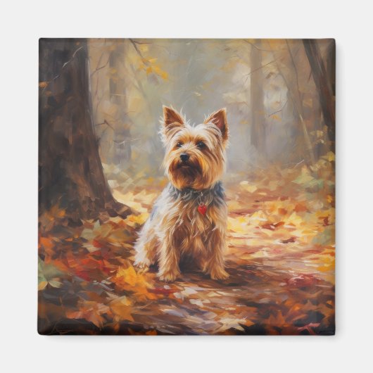 Yorkshire Terrier in herfstbladeren val inspireert Magneet (Voorkant)