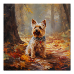 Yorkshire Terrier in herfstbladeren val inspireert Perfect Poster