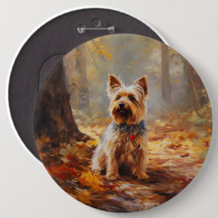Yorkshire Terrier in herfstbladeren val inspireert Ronde Button 6,0 Cm