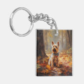 Yorkshire Terrier in herfstbladeren val inspireert Sleutelhanger (Voorkant Links)