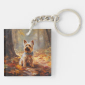 Yorkshire Terrier in herfstbladeren val inspireert Sleutelhanger (Achterkant)