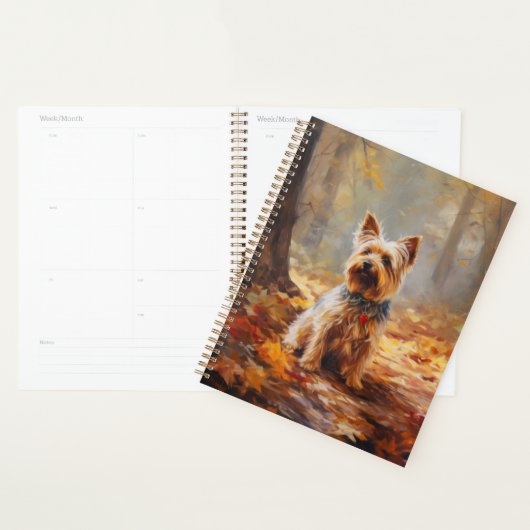 Yorkshire Terrier in herfstbladeren valt inspirere Planner (Display)