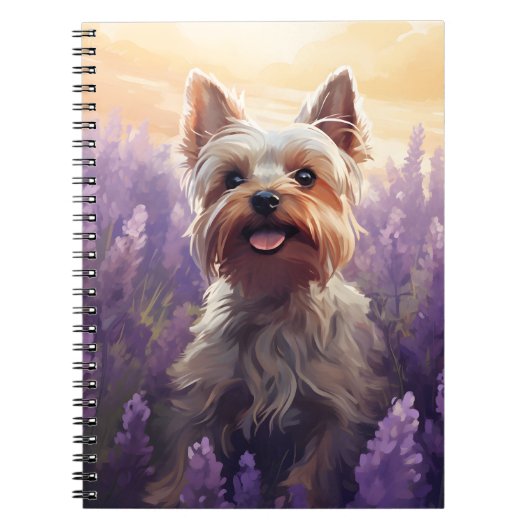 Yorkshire Terrier in Lavender veld Notitieboek (Voorkant)