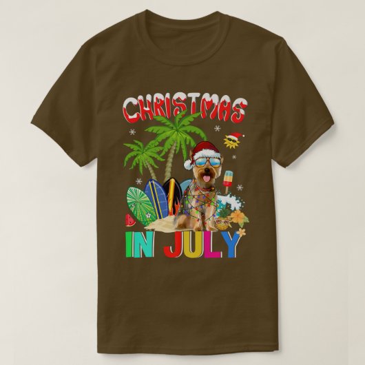 Yorkshire Terrier in Santa Hat Sunbril Christma T-shirt (Design voorkant)