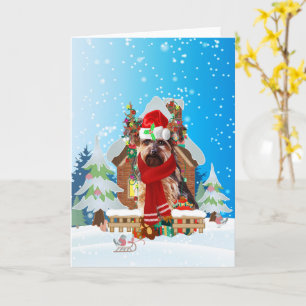 Yorkshire Terrier in sneeuw met kerstcadeaus Kaart