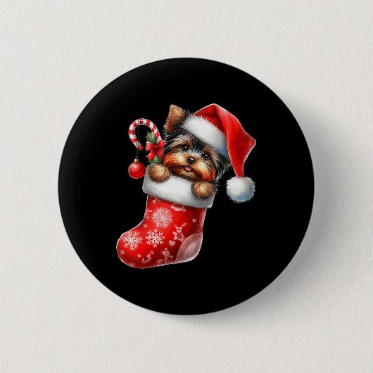 Yorkshire Terrier in Sock-kerstkerstkerstkerstkers Ronde Button 5,7 Cm (Voorkant)