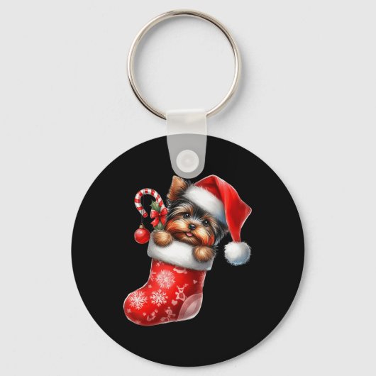 Yorkshire Terrier in Sock-kerstkerstkerstkerstkers Sleutelhanger (Voorkant)