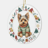 Yorkshire Terrier in Winter Sweater Kerstmis Keramisch Ornament (Links)