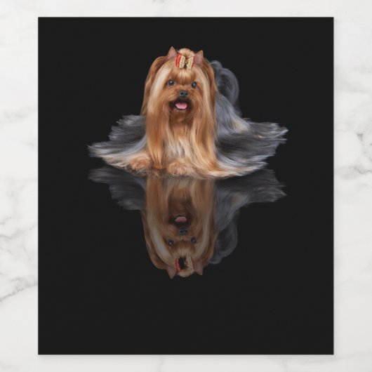 Yorkshire Terrier in zwart-wit Wijn Etiket (Enkel label)