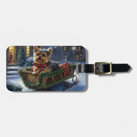 Yorkshire Terrier Kerst Feestelijke Periode Bagagelabel (Voorkant horizontaal)