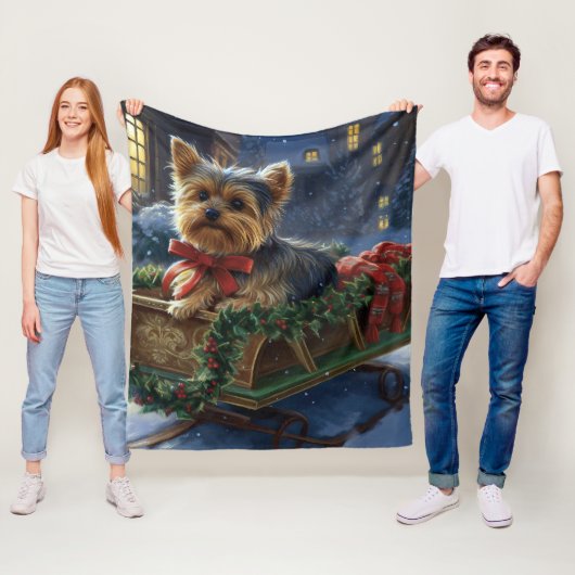 Yorkshire Terrier Kerst Feestelijke Periode Fleece Deken (In situ)