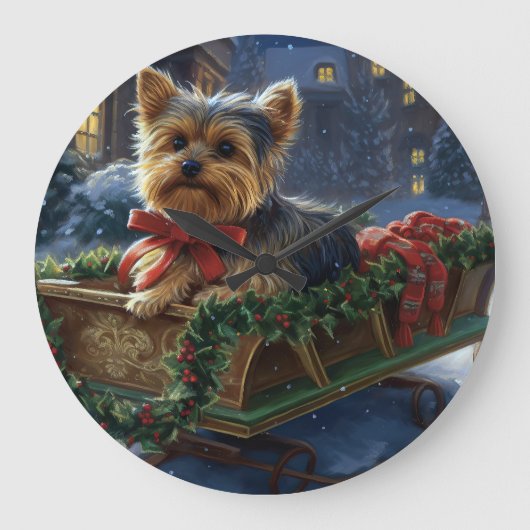 Yorkshire Terrier Kerst Feestelijke Periode Grote Klok (Voorkant)