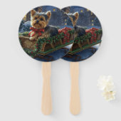 Yorkshire Terrier Kerst Feestelijke Periode Handwaaier (Voorkant en achterkant)