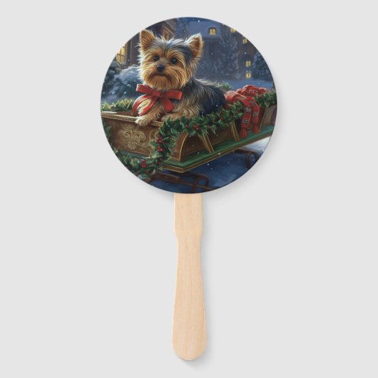 Yorkshire Terrier Kerst Feestelijke Periode Handwaaier (Voorkant)