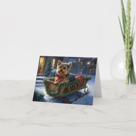 Yorkshire Terrier Kerst Feestelijke Periode Kaart (Voorkant)