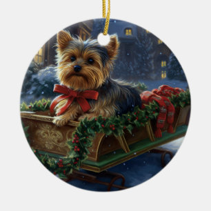 Yorkshire Terrier Kerst Feestelijke Periode Keramisch Ornament