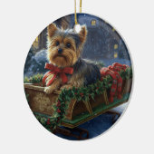 Yorkshire Terrier Kerst Feestelijke Periode Keramisch Ornament (Links)