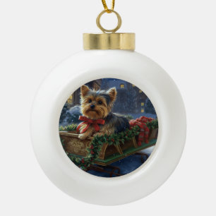 Yorkshire Terrier Kerst Feestelijke Periode Keramische Bal Ornament
