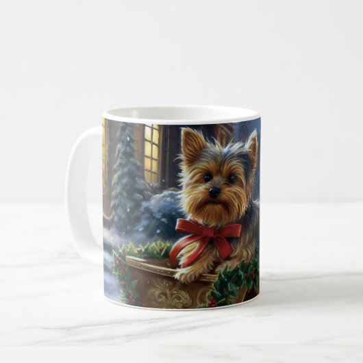 Yorkshire Terrier Kerst Feestelijke Periode Koffiemok (Voorkant links)