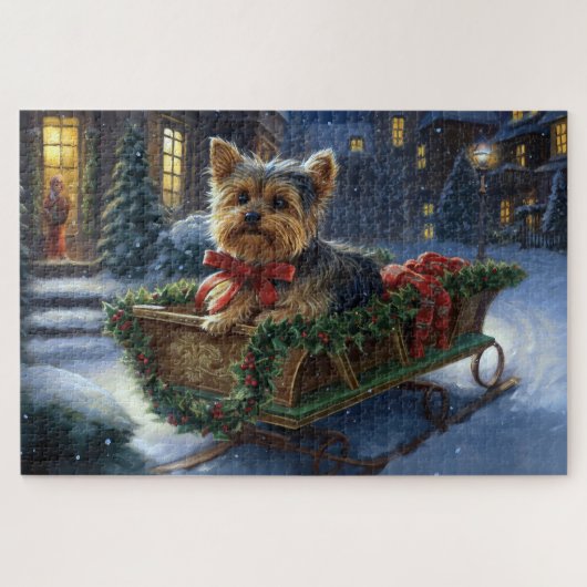 Yorkshire Terrier Kerst Feestelijke Periode Legpuzzel (Horizontaal)