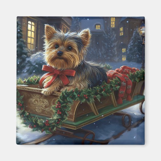 Yorkshire Terrier Kerst Feestelijke Periode Magneet (Voorkant)