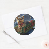 Yorkshire Terrier Kerst Feestelijke Periode Ronde Sticker (Envelop)