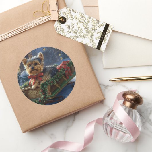 Yorkshire Terrier Kerst Feestelijke Periode Ronde Sticker (Geschenken)