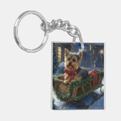 Yorkshire Terrier Kerst Feestelijke Periode Sleutelhanger (Voorkant Links)