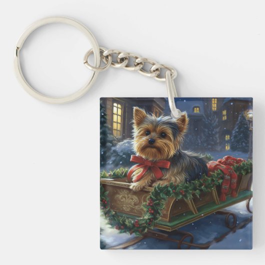 Yorkshire Terrier Kerst Feestelijke Periode Sleutelhanger (Voorkant)