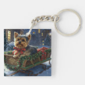 Yorkshire Terrier Kerst Feestelijke Periode Sleutelhanger (Achterkant)