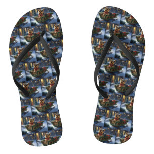 Yorkshire Terrier Kerst Feestelijke Periode Teenslippers