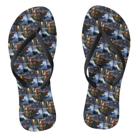 Yorkshire Terrier Kerst Feestelijke Periode Teenslippers (Voetbed)