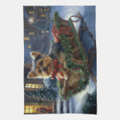 Yorkshire Terrier Kerst Feestelijke Periode Theedoek (Verticaal)