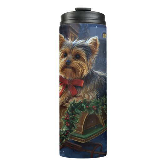 Yorkshire Terrier Kerst Feestelijke Periode Thermosbeker (Voorkant)
