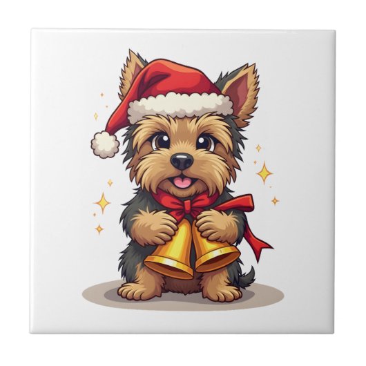 Yorkshire Terrier Kerstballen Tegeltje (Voorkant)