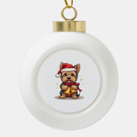 Yorkshire Terrier Kerstbellen Keramische Bal Ornament (Voorkant)