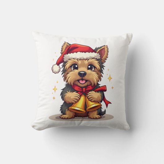 Yorkshire Terrier Kerstbellen Kussen (Voorkant)