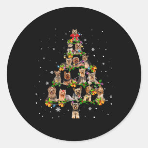 Yorkshire Terrier Kerstboom Kerstman Grappige Hond Ronde Sticker