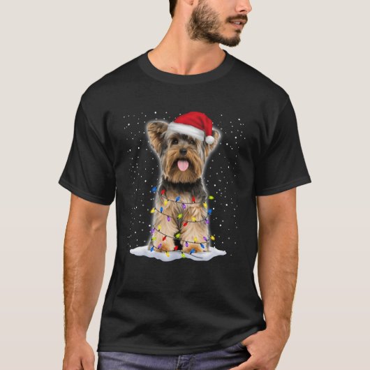 Yorkshire terrier kerstboom lichten Kerstmis T-shirt (Voorkant)