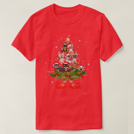Yorkshire Terrier kerstboom Lights Dog Santa T-shirt (Design voorkant)
