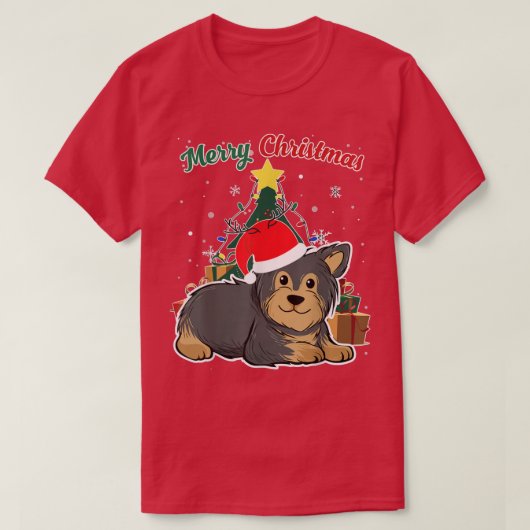 Yorkshire Terrier kerstboom Snow Flakes Xmas T-shirt (Design voorkant)