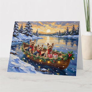 Yorkshire Terrier Kerstboot Vakantie Kaart
