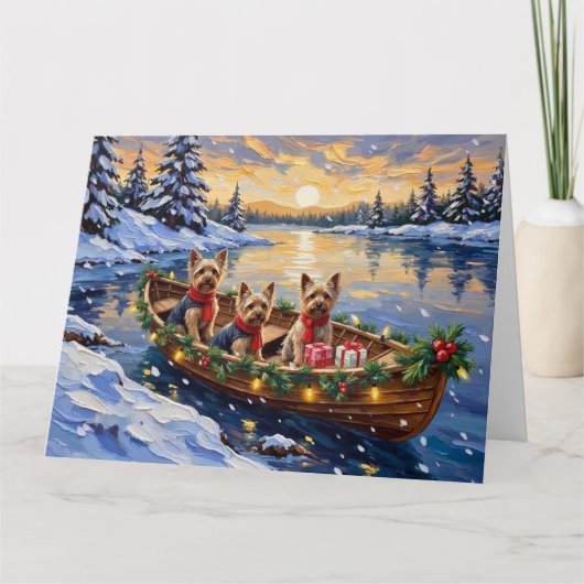 Yorkshire Terrier Kerstboot Vakantie Kaart (Voorkant)